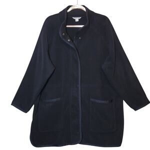 Coldwater Creek Black Fleece Zip Snap Front Mid Length Coat Jacket 2X Cozy